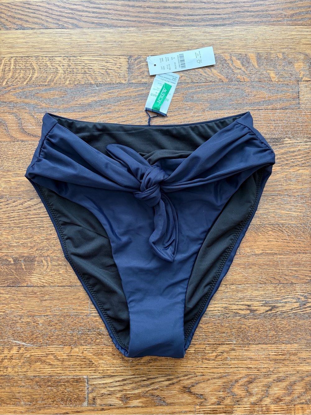 NWT J.CREW Women's Navy High-Waist Swim Bottom with Front Tie